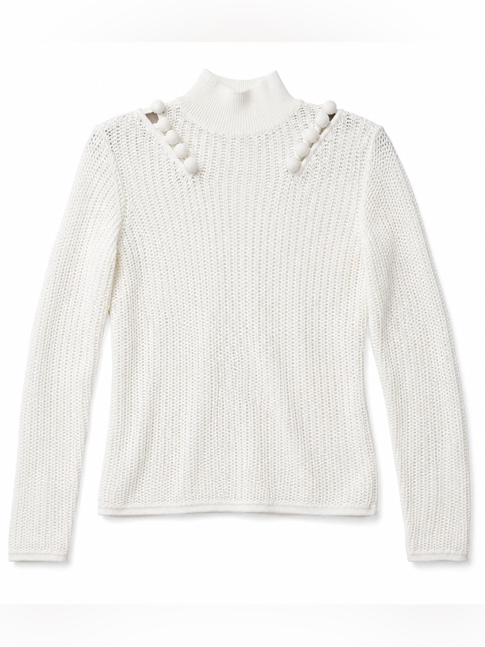Rebecca Taylor White Open Knit Mock Neck Cutout Button Sweater M